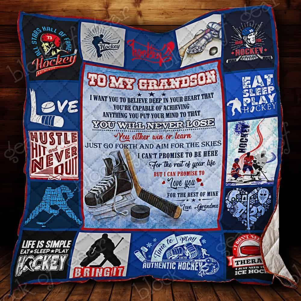 To My Grandson Ice Hockey CL19100899MDQ Quilt Blanket