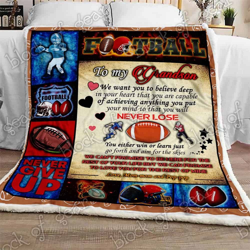 To My Grandson Keep Plays Football Blanket Fleece Blanket