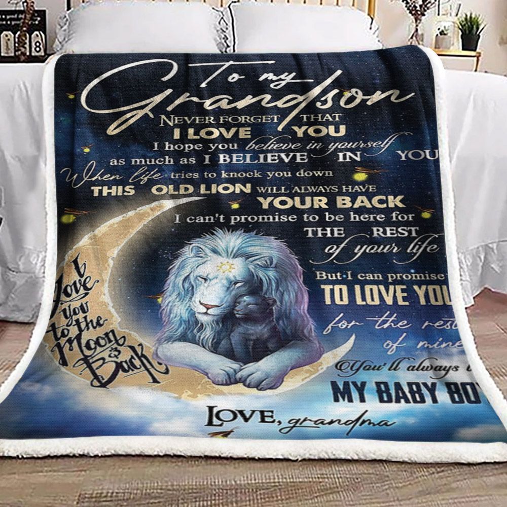 To My Grandson Lion Galaxy Sherpa Fleece Blanket