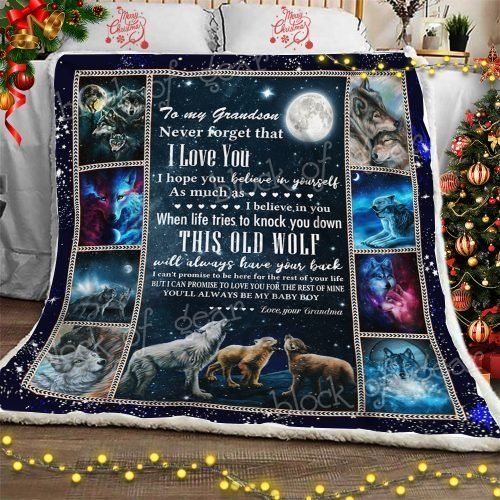 To My Grandson Wolf Sherpa Fleece Blanket
