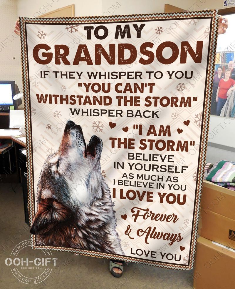 To My Grandson Wolf Sherpa Fleece Blanket