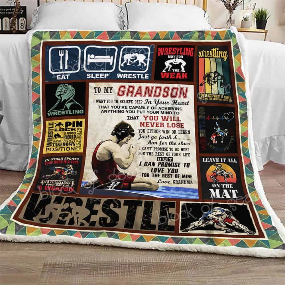 To My Grandson Wrestling Fleece Blanket