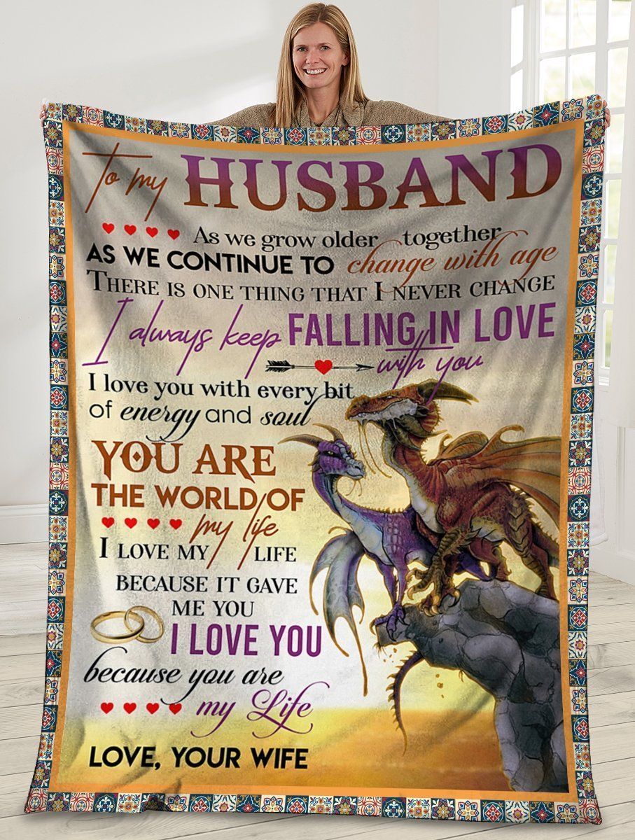 To My Husband As We Grow Older Together Dragon Fleece Blanket