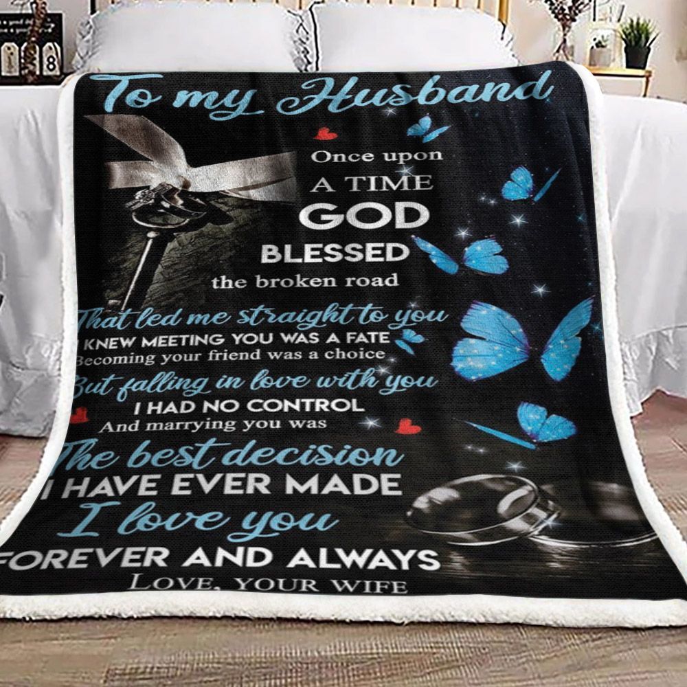 To My Husband Butterfly Sherpa Fleece Blanket