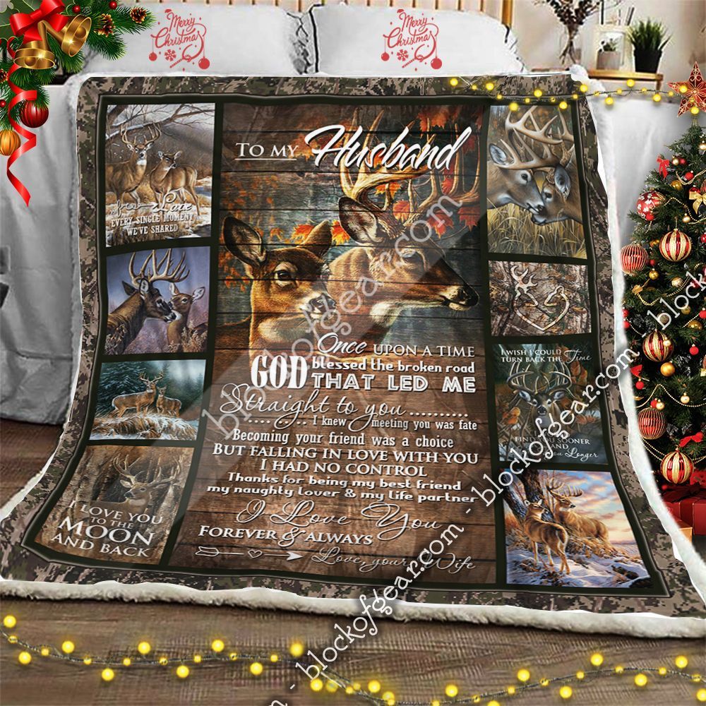 To My Husband Deer I Love You Sherpa Fleece Blanket