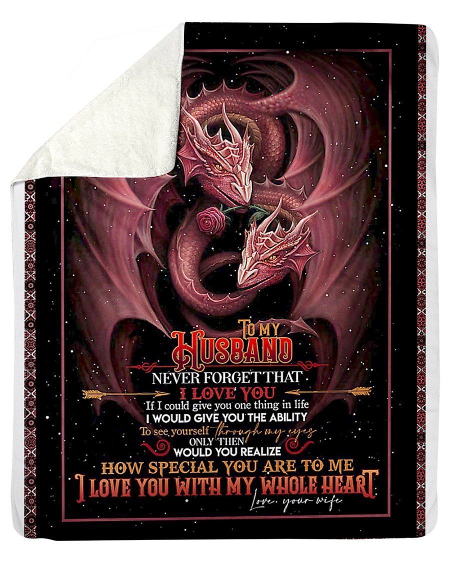 To My Husband Dragon Art Wedding Anniversary Gift Fleece Blanket