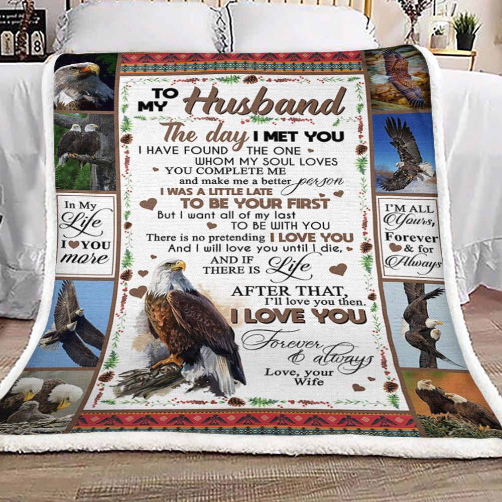 To My Husband Eagle Sherpa Fleece Blanket
