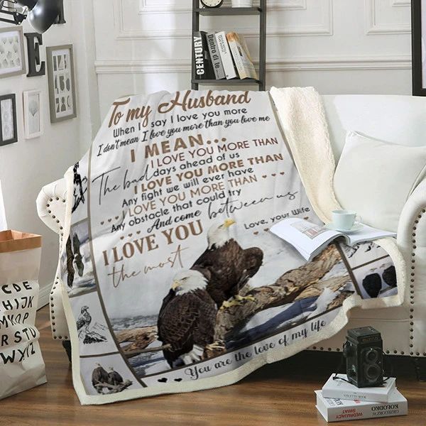 To My Husband Eagle Sherpa Fleece Blanket