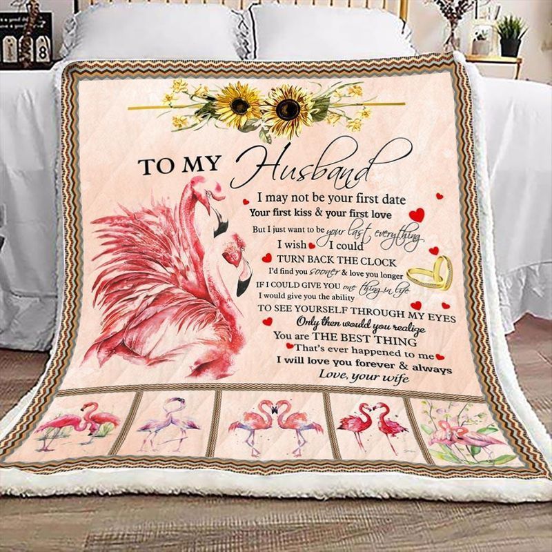 To My Husband Flamingo Sherpa Fleece Blanket