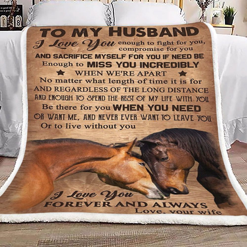 To My Husband Horse Sherpa Fleece Blanket