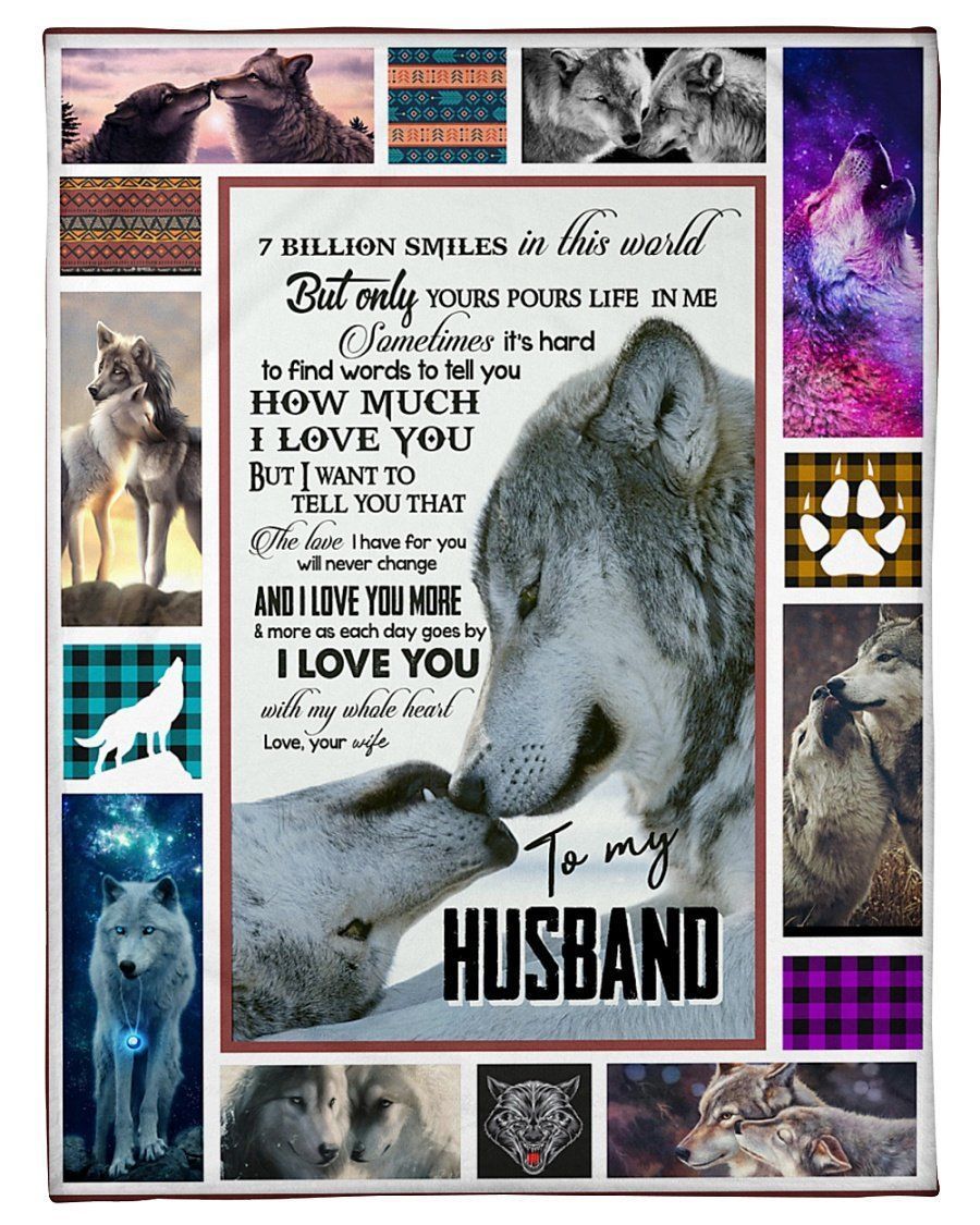To My Husband How Much I Love You Wolves Fleece Blanket