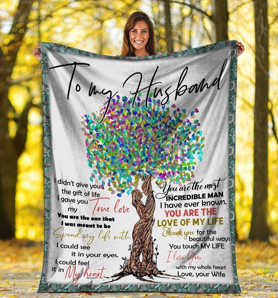 To My Husband Husband And Wife Colorful Tree Fleece Blanket
