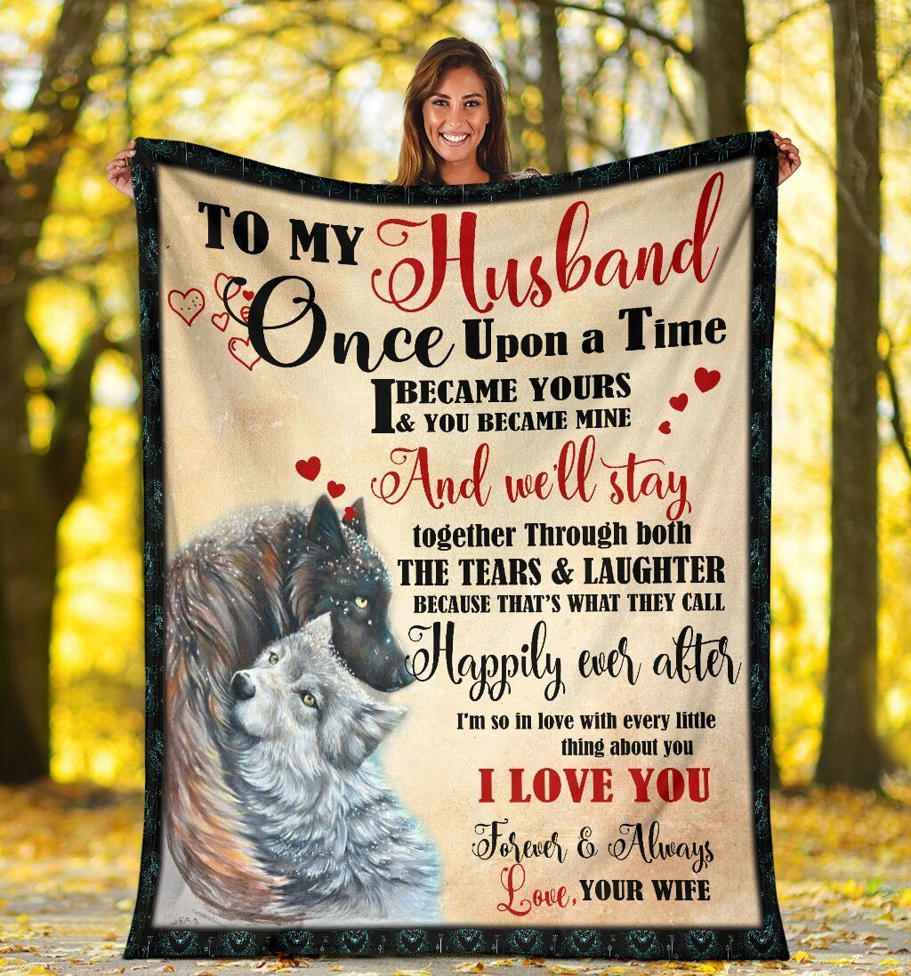 To My Husband Husband And Wife Wolf Fleece Blanket