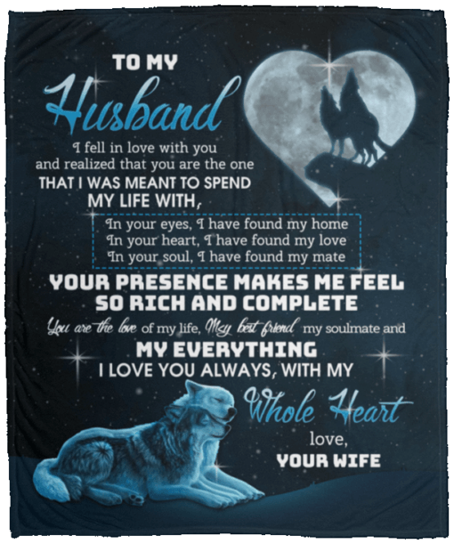 To My Husband I Fell In Love With You Wolf Sherpa Fleece Blanket