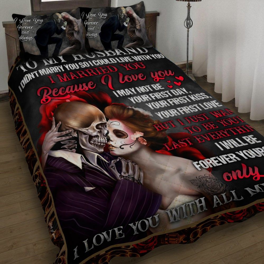 To My Husband I Love You Couple Skull Bedding Set