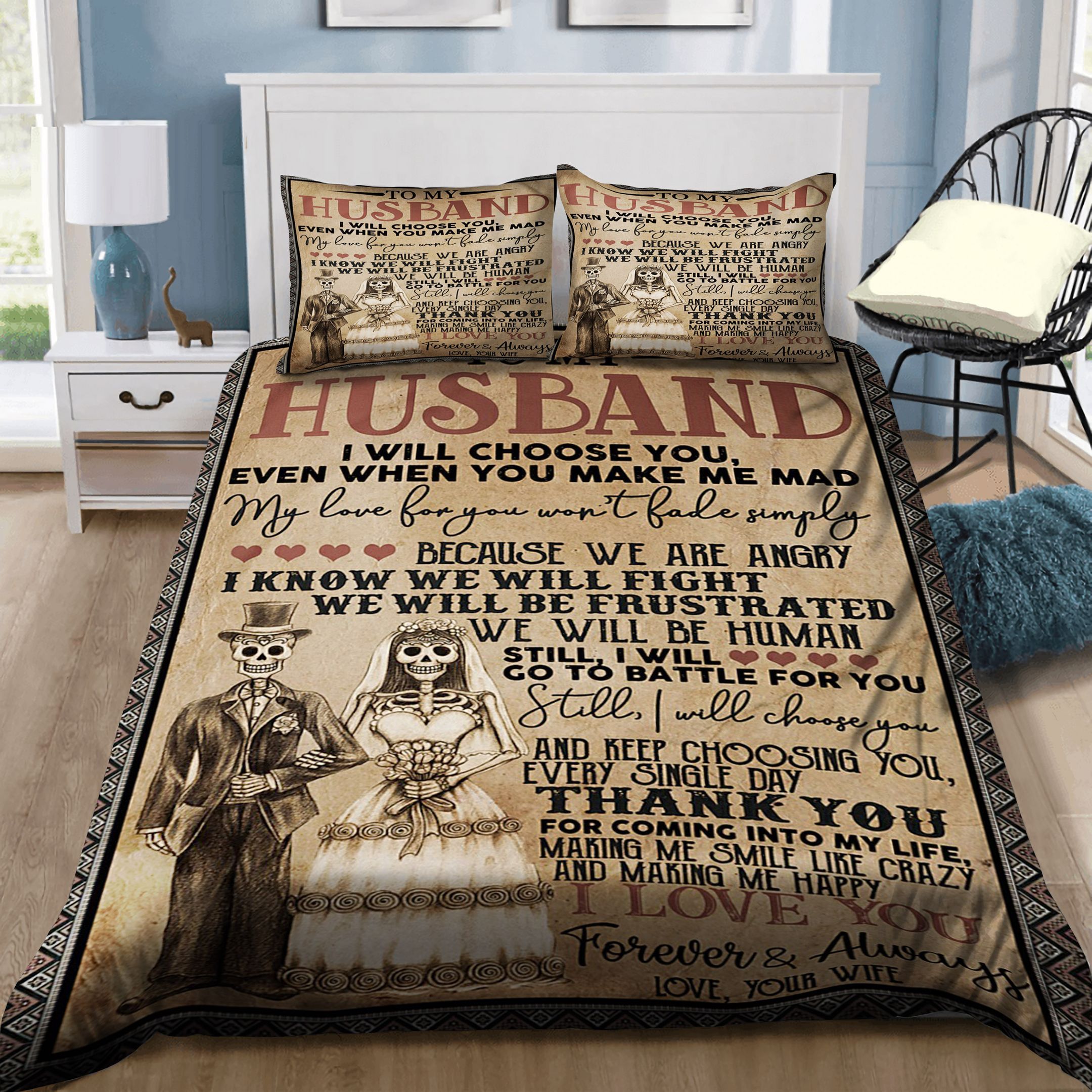 To My Husband Love Wife Bedding Set