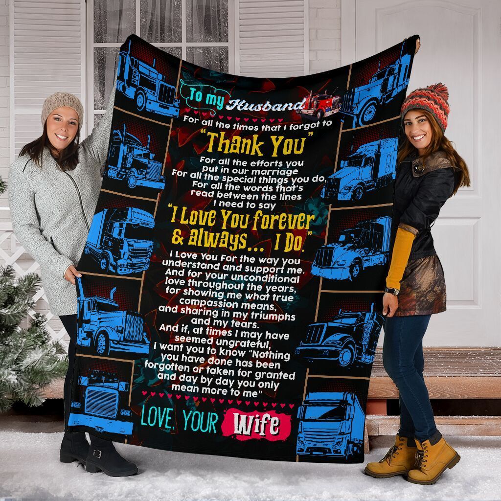 To My Husband Love Your Wife Trucker Sherpa Fleece Blanket