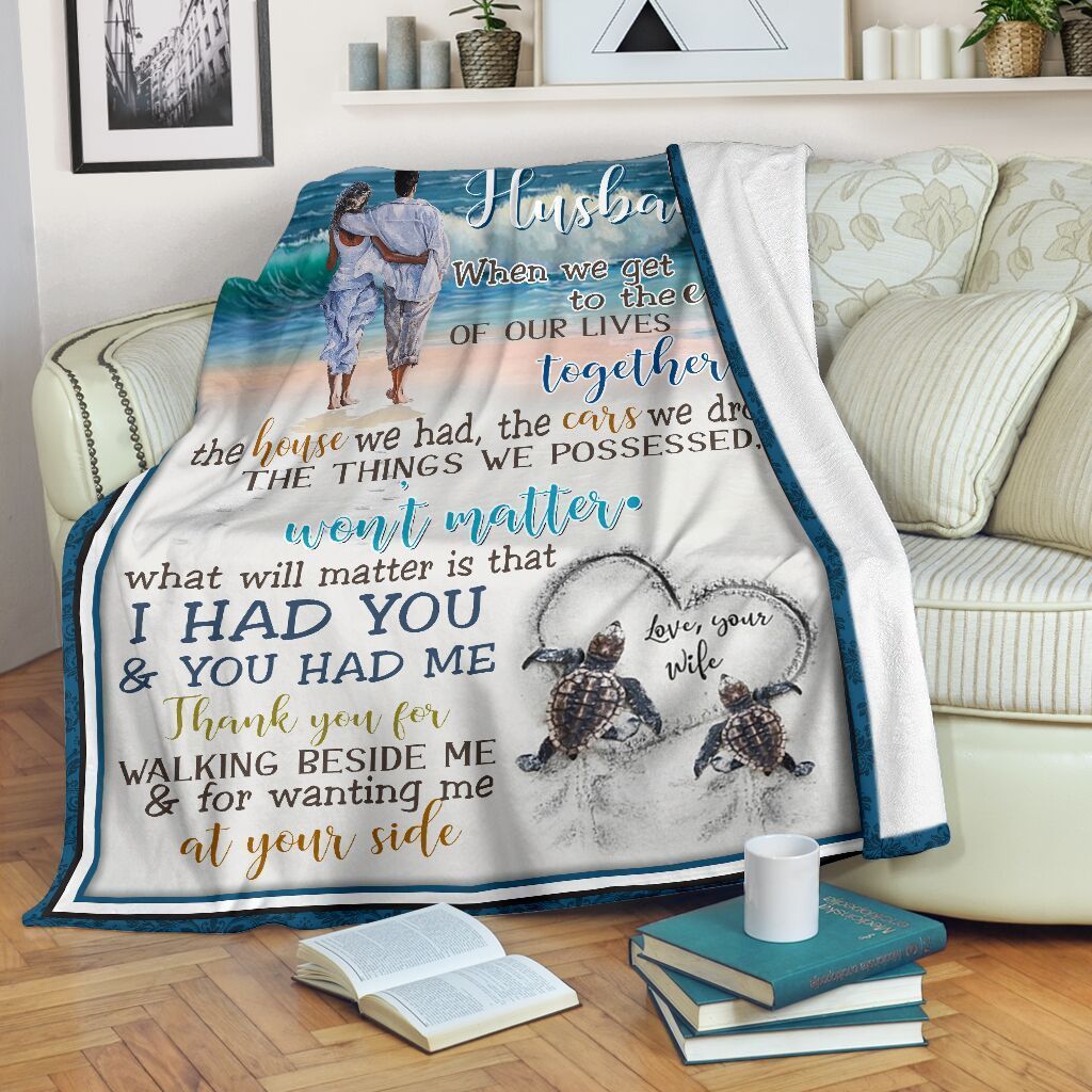 To My Husband Sea Turtle Beach Sherpa Fleece Blanket
