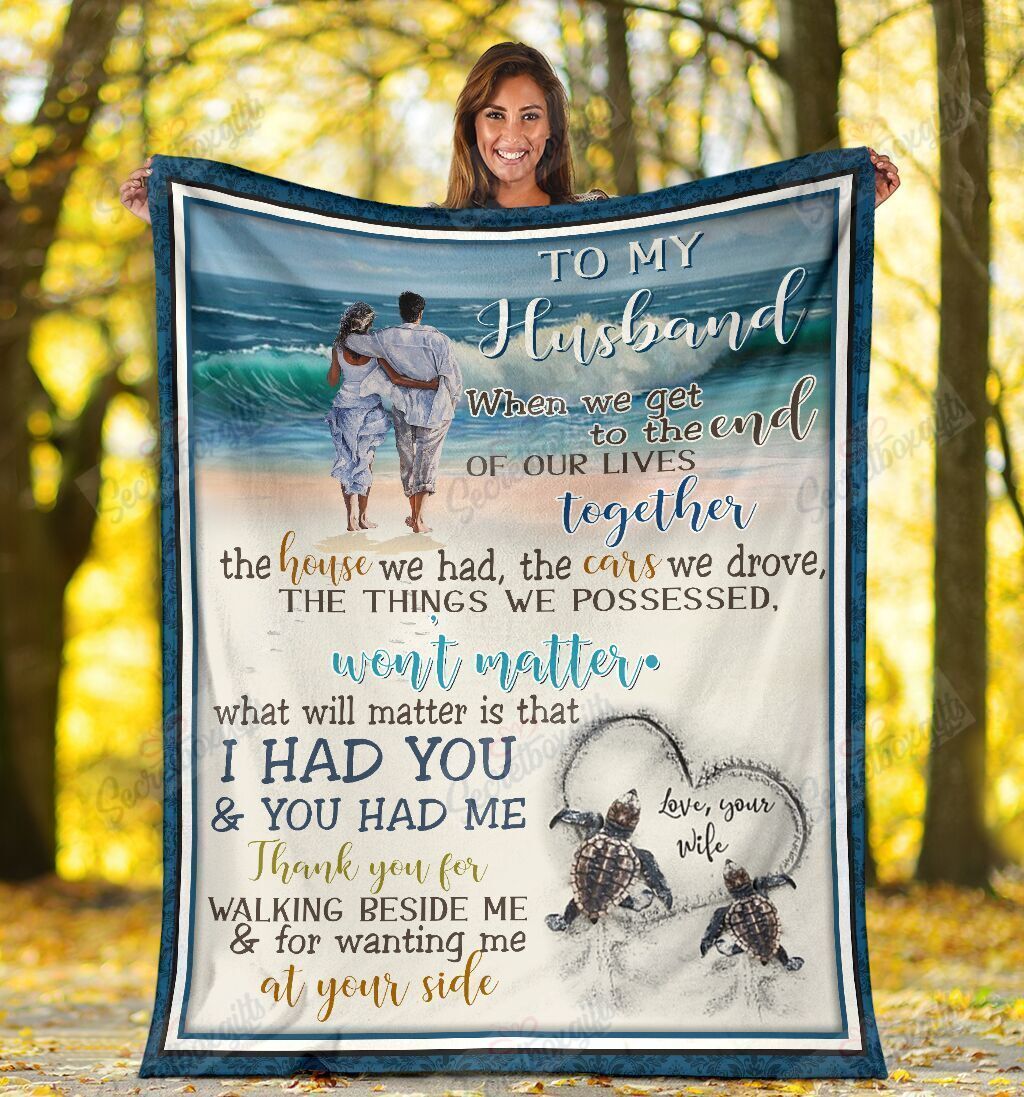 To My Husband Sea Turtle Beach Fleece Blanket