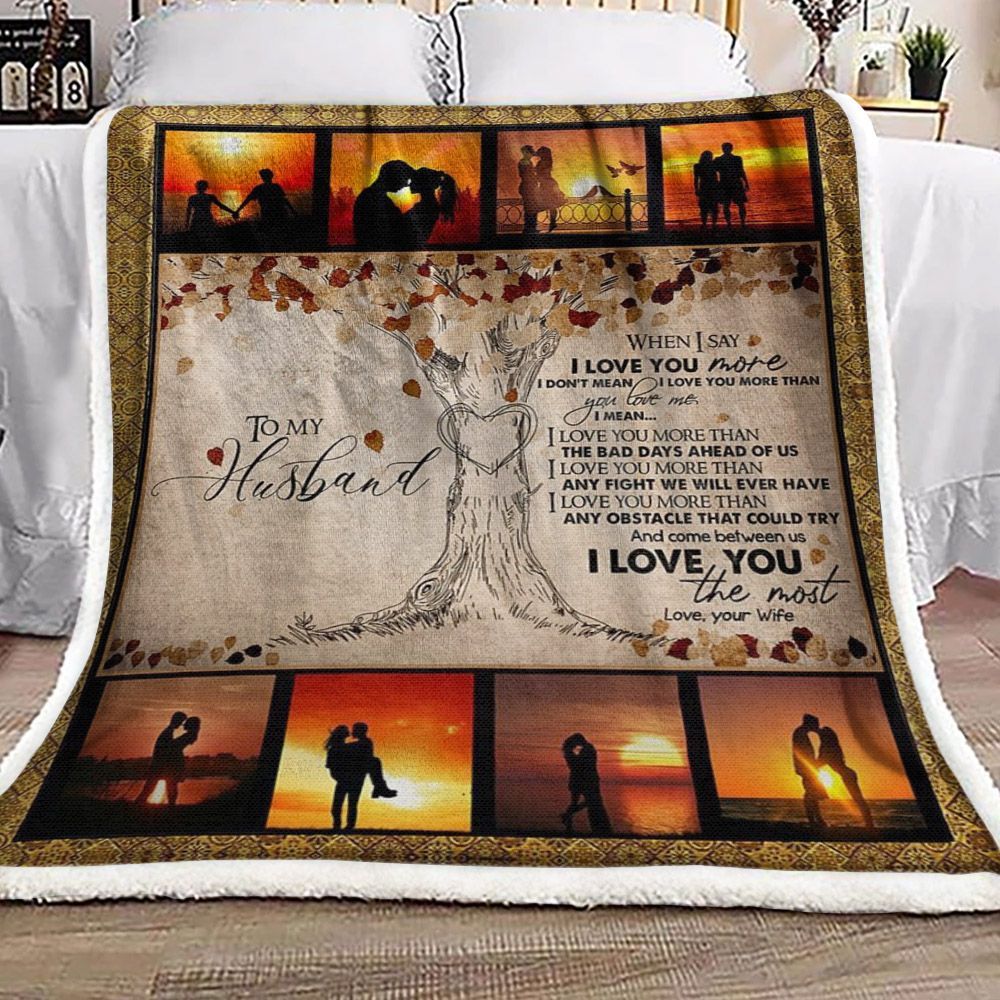 To My Husband Tree Sunset Sherpa Fleece Blanket