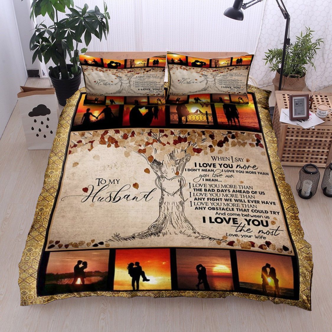 To My Husband Tree Sunset Bedding Set