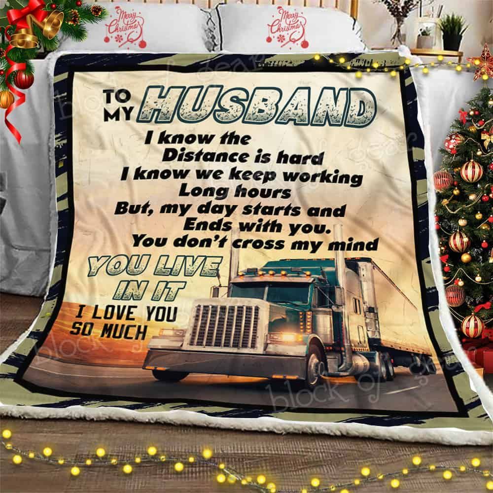 To My Husband Truck Driver Fleece Blanket