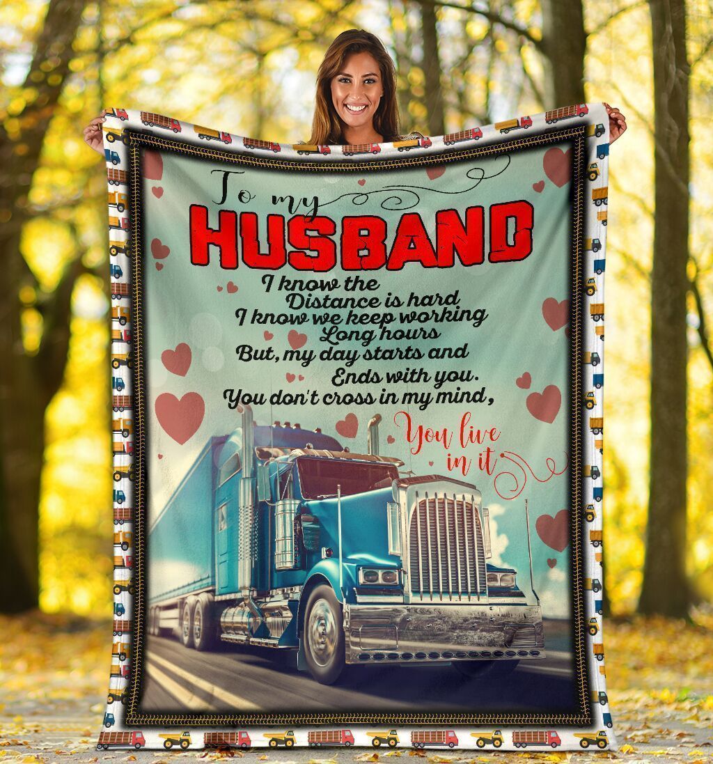 To My Husband Truck Driver Printed Fleece Blanket