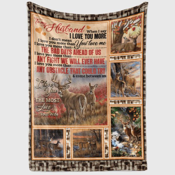 To My Husband Wallet When I Say I Love You More Deer Sherpa Fleece Blanket