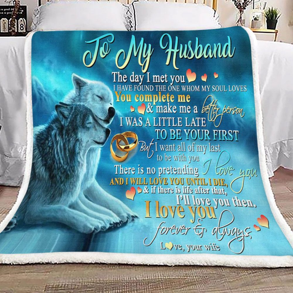 To My Husband Wolf Sherpa Fleece Blanket