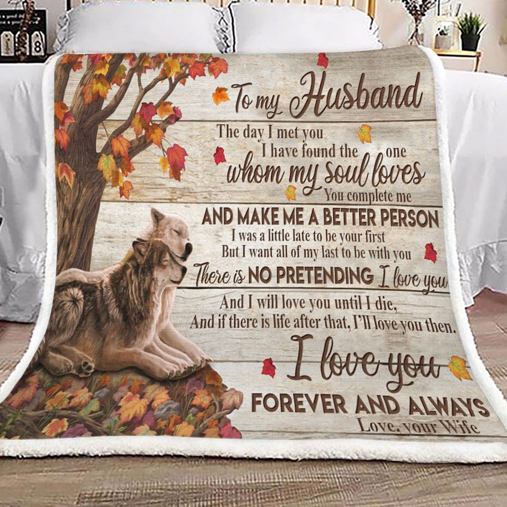 To My Husband Wolf Sherpa Fleece Blanket