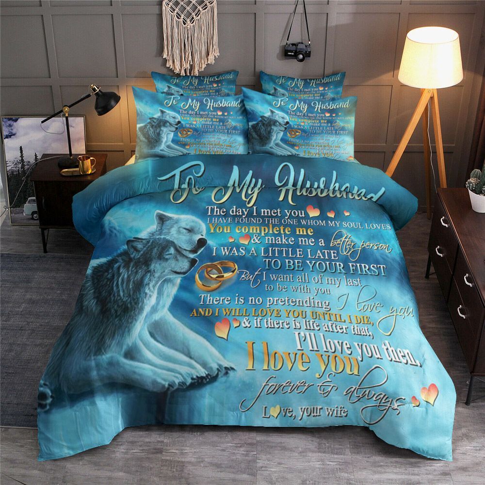 To My Husband Wolf Bedding Set