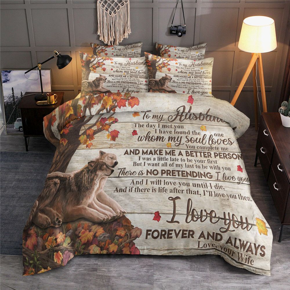 To My Husband Wolf Bedding Set