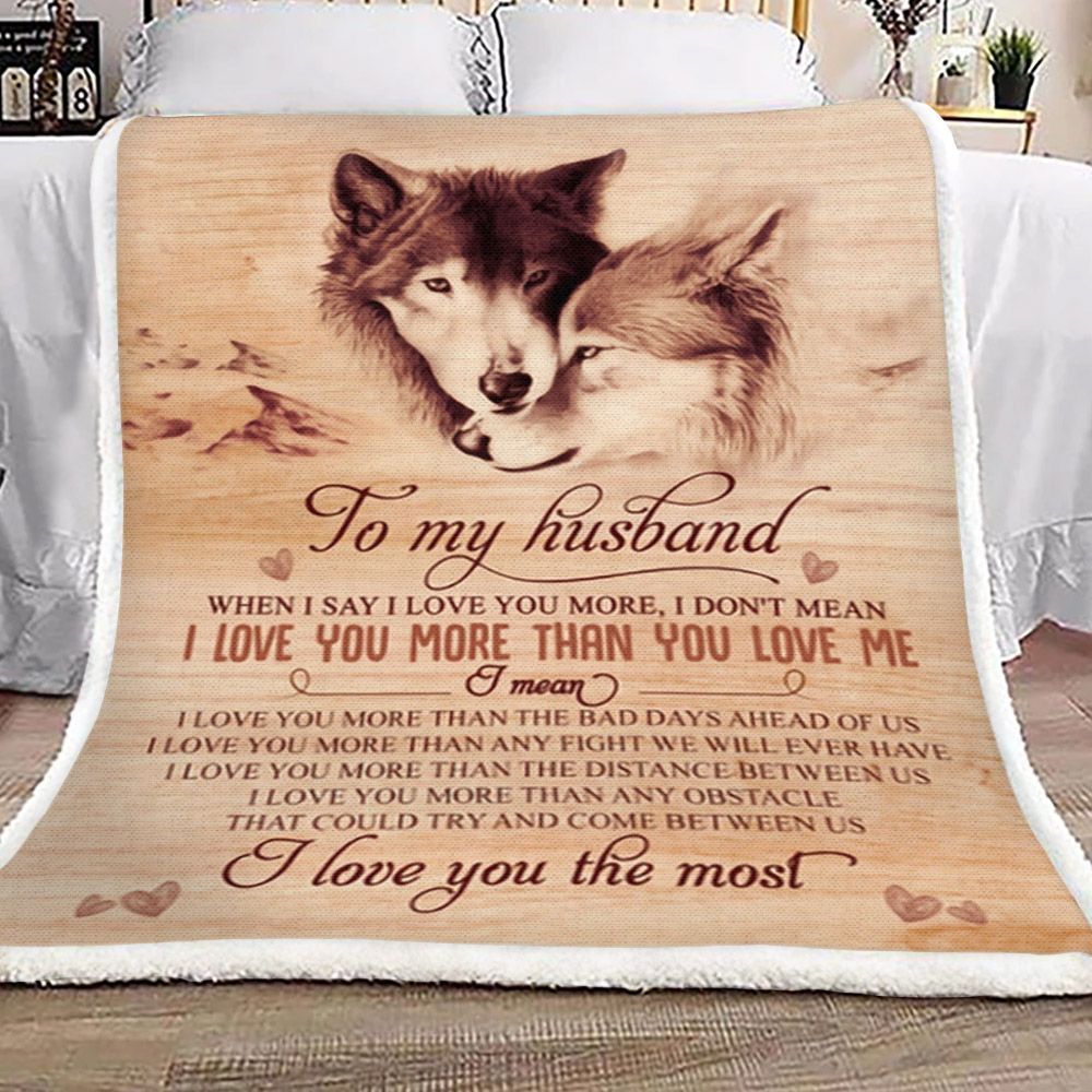 To My Husband Wolf Sherpa Fleece Blanket