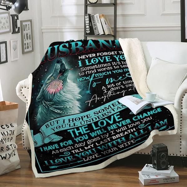 To My Husband Wolf Sherpa Fleece Blanket