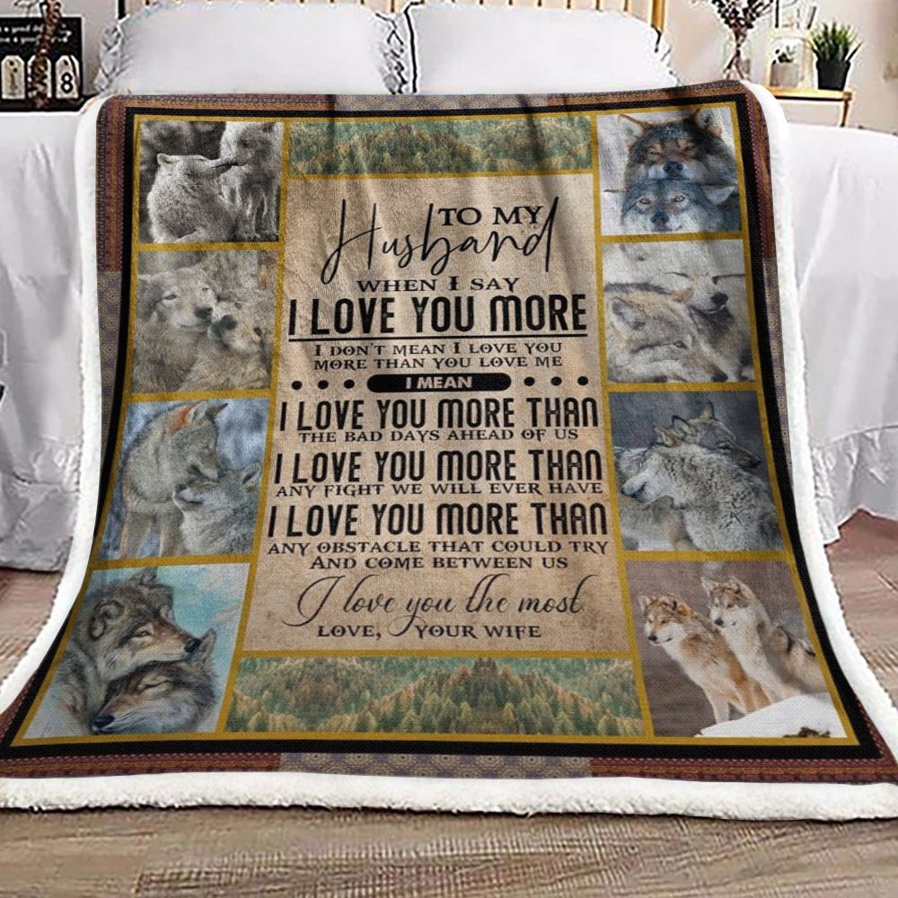 To My Husband Wolf Sherpa Fleece Blanket