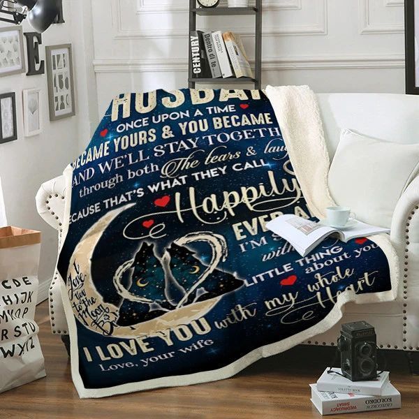 To My Husband Wolf Sherpa Fleece Blanket