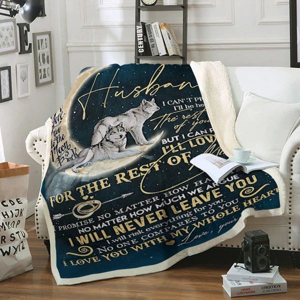 To My Husband Wolf Sherpa Fleece Blanket