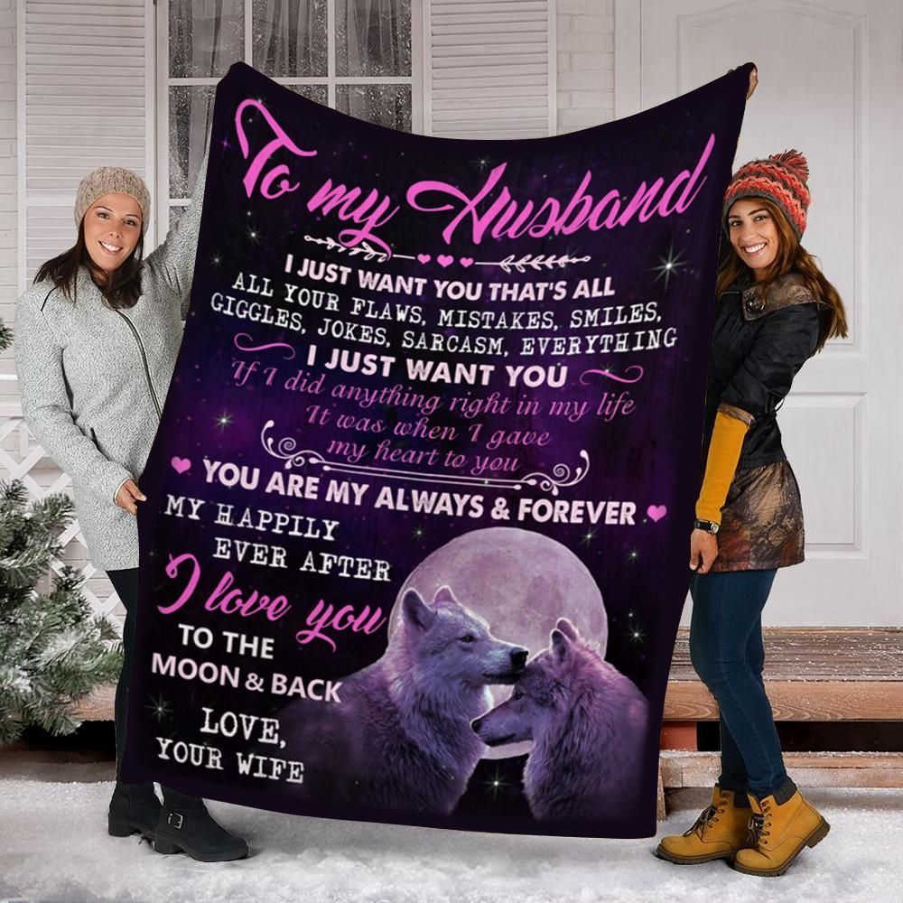 To My Husband Wolf Sherpa Fleece Blanket