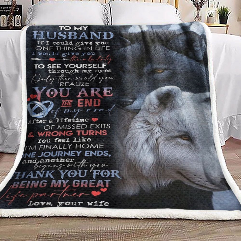 To My Husband Wolf Sherpa Fleece Blanket