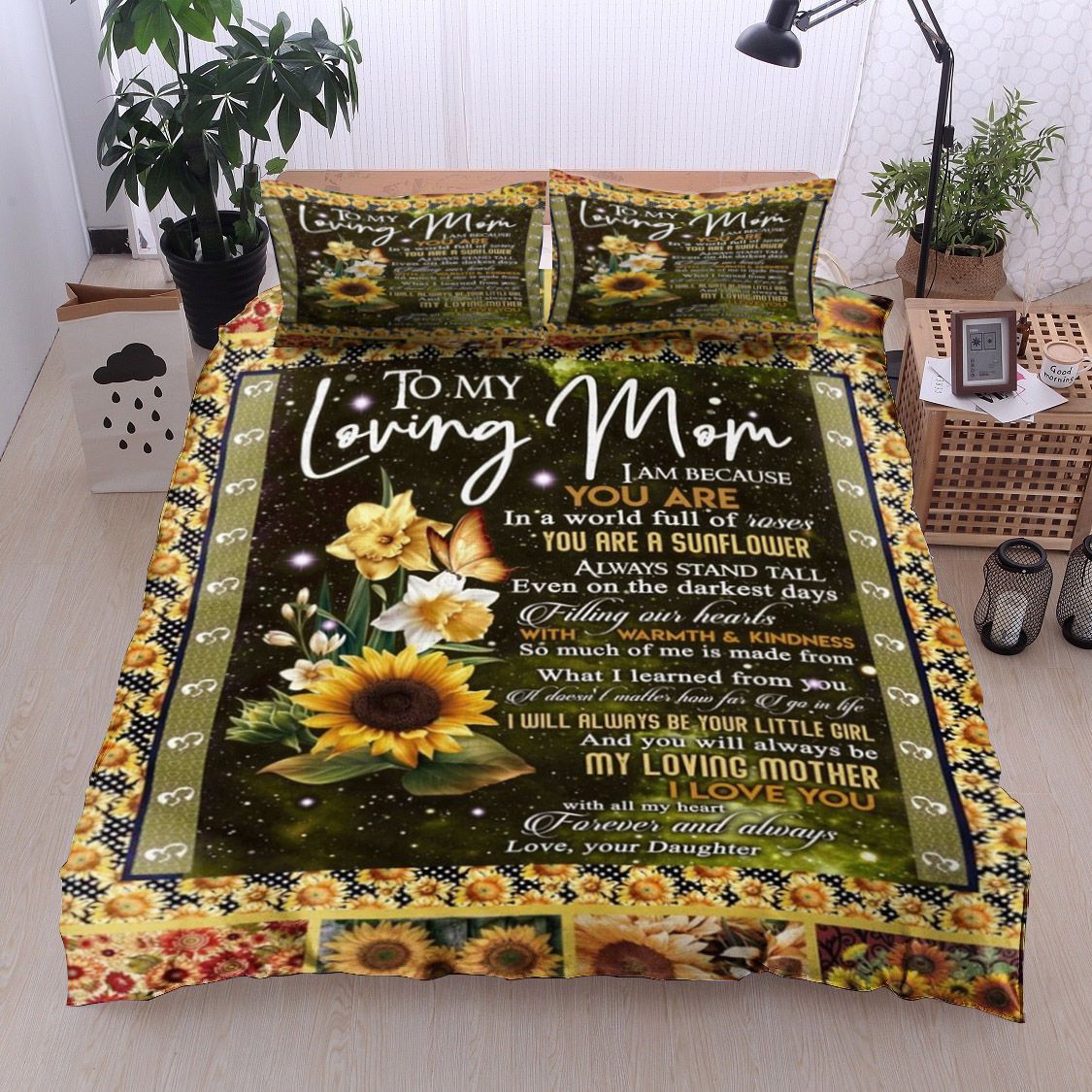 To My Loving Mom Sunflower Bedding Set