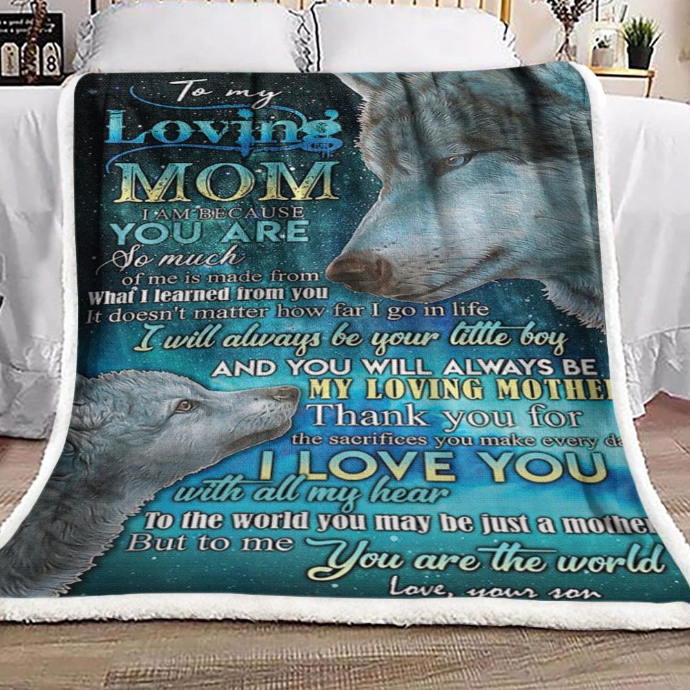 To My Loving Mom Wolf Sherpa Fleece Blanket