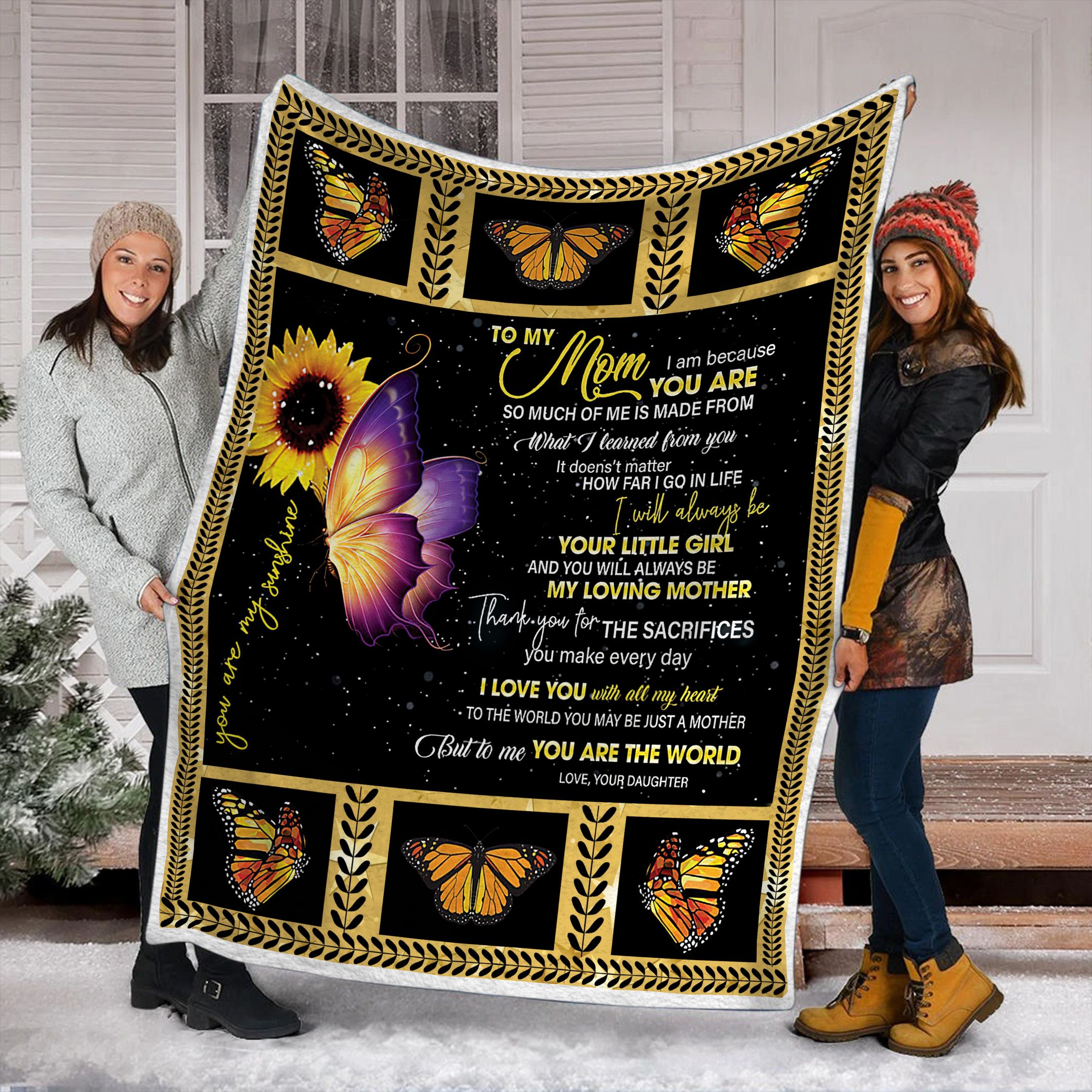 To My Mom Butterfly Fleece Blanket