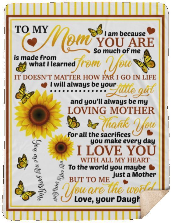 To My Mom Butterfly Sunflower Sherpa Fleece Blanket