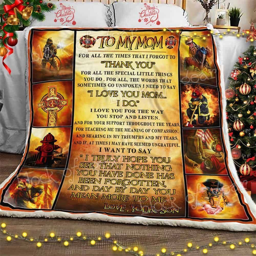 To My Mom Firefighter Fleece Blanket