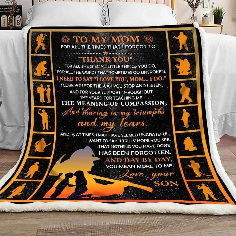 To My Mom Firefighter Sherpa Fleece Blanket