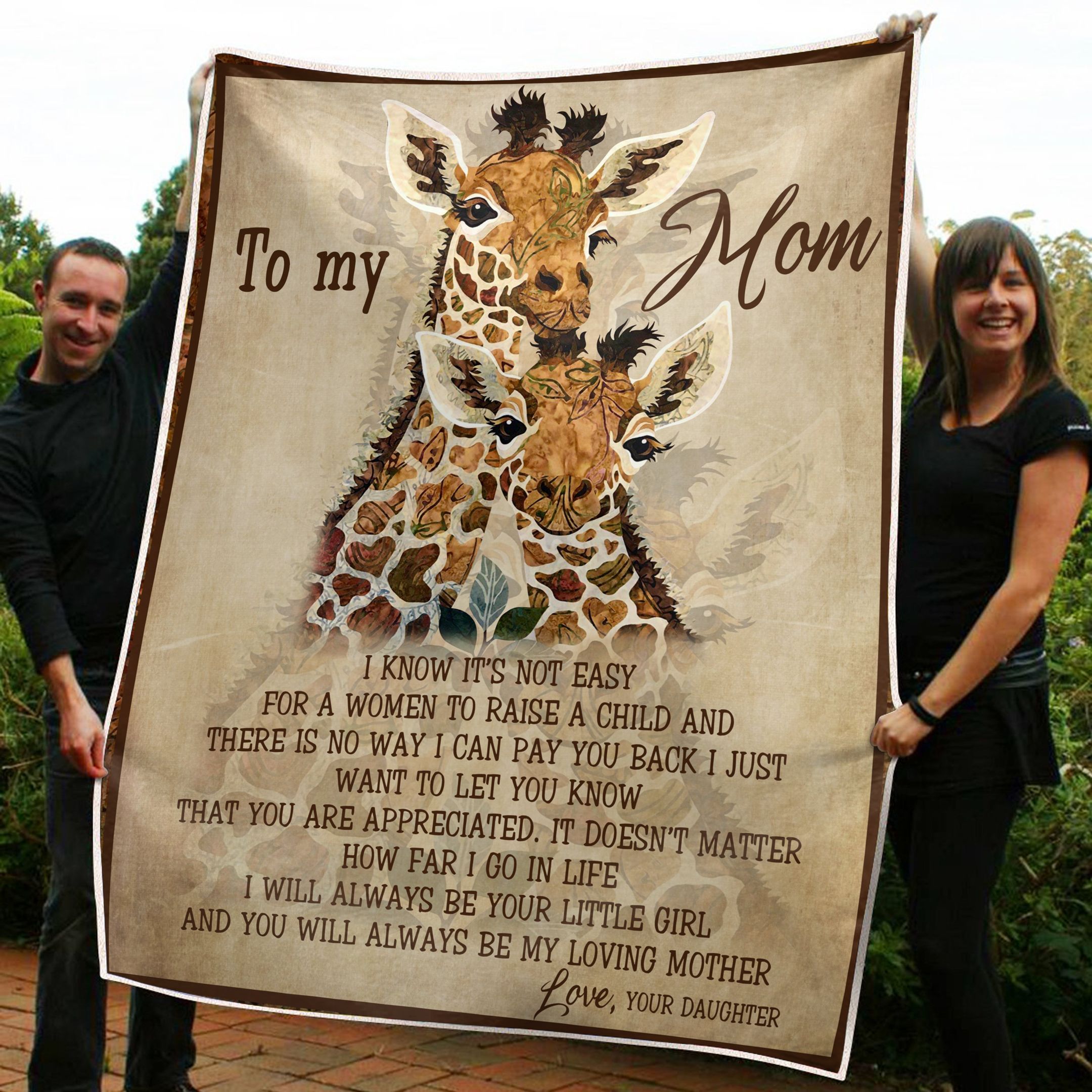 To My Mom Giraffe Sherpa Fleece Blanket