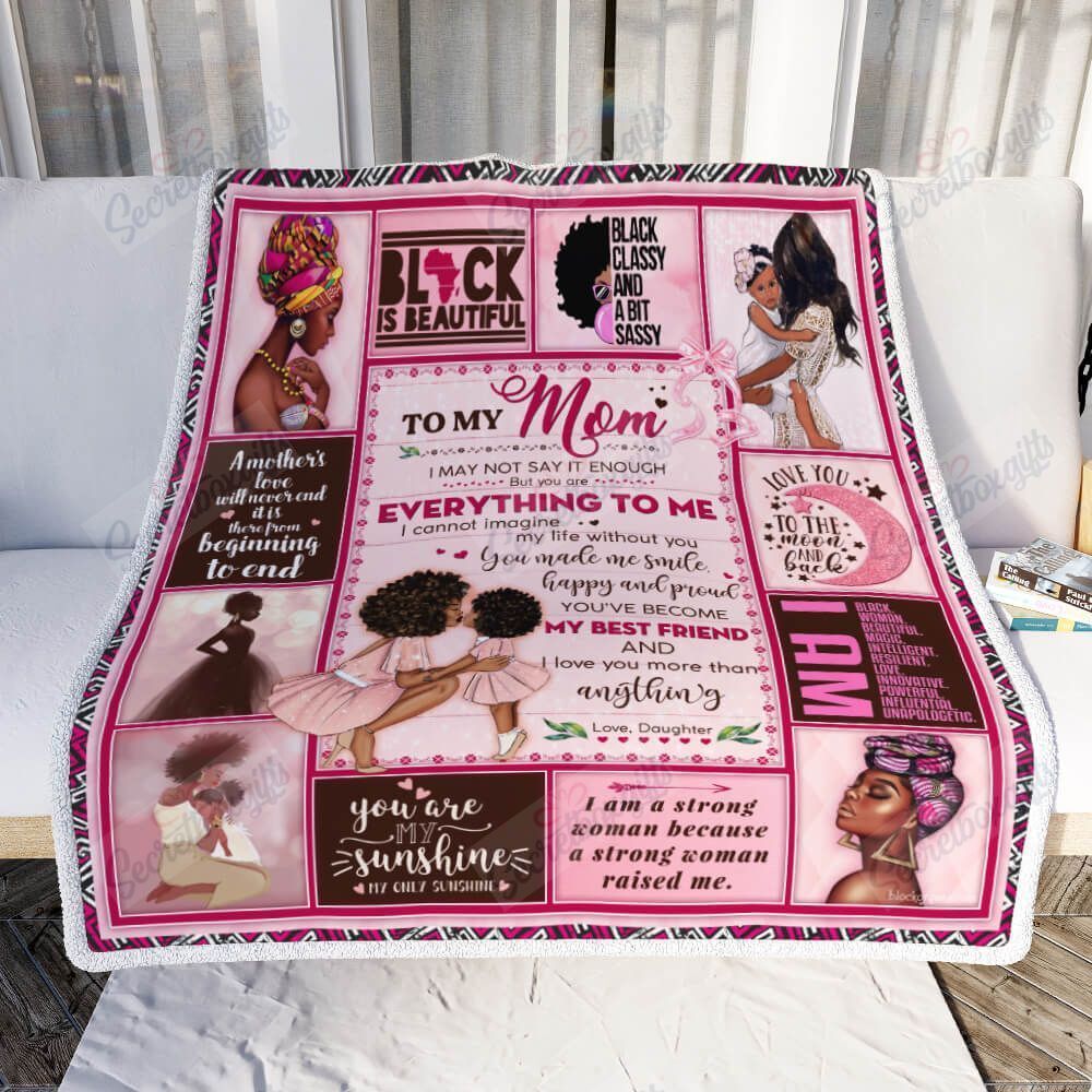 To My Mom I Love You More Than Anything Love Daughter Black Woman Fleece Blanket