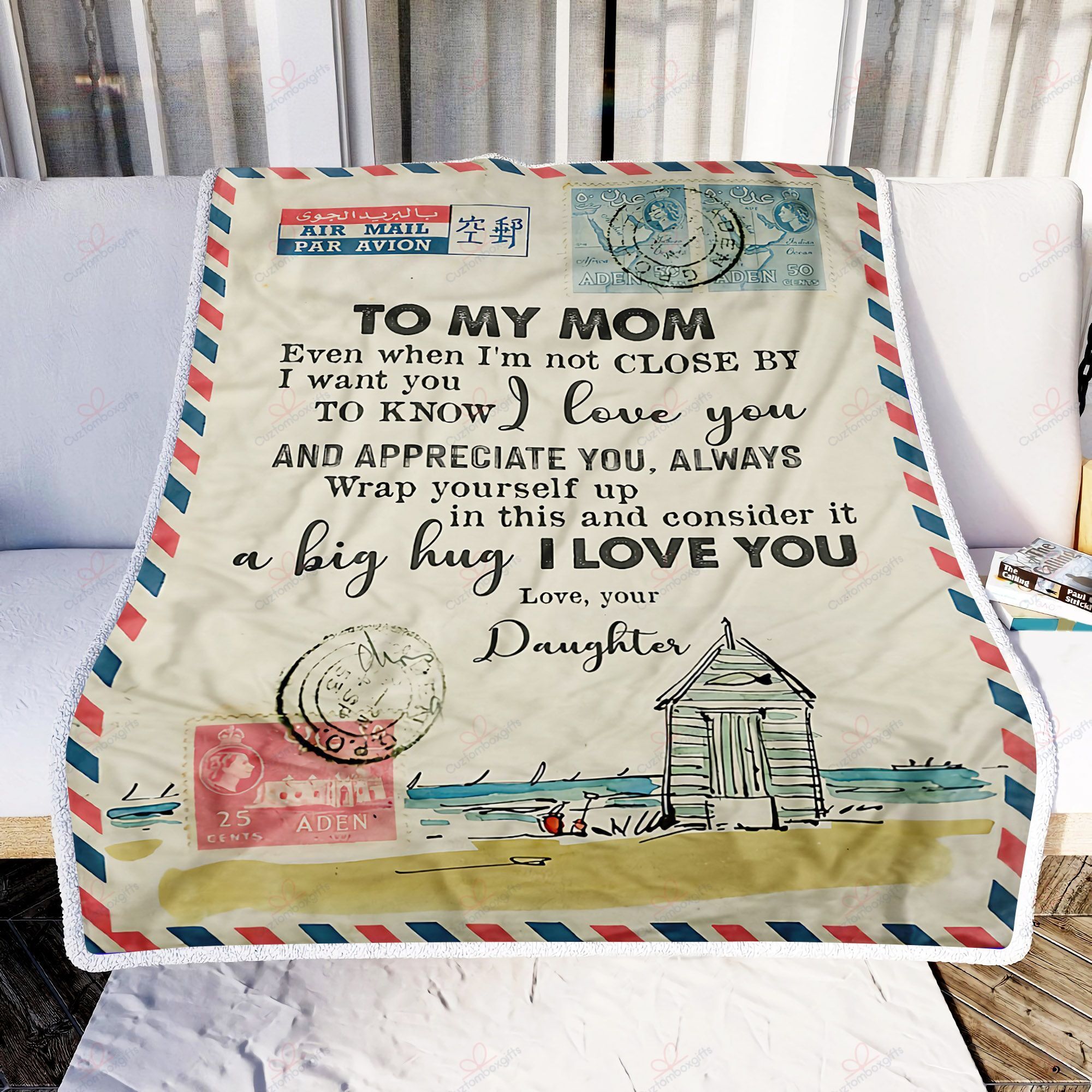 To My Mom Letter A Big Hug I I Love You Sherpa Fleece Blanket