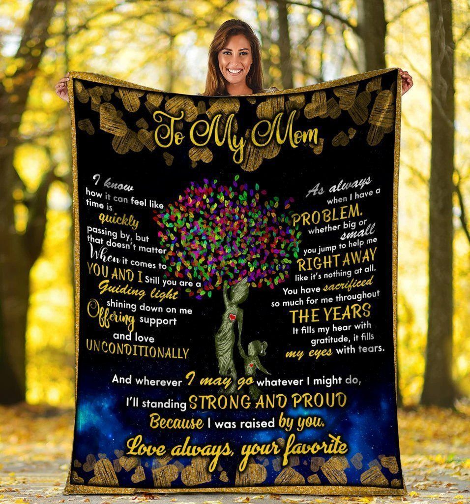 To My Mom Mom And Daughter Colorful Tree Fleece Blanket