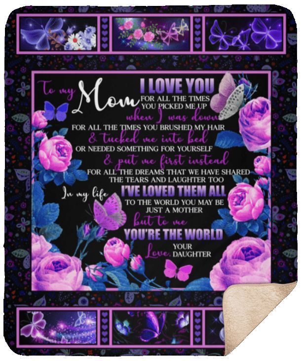 To My Mom Pink Rose And Butterfly Sherpa Fleece Blanket
